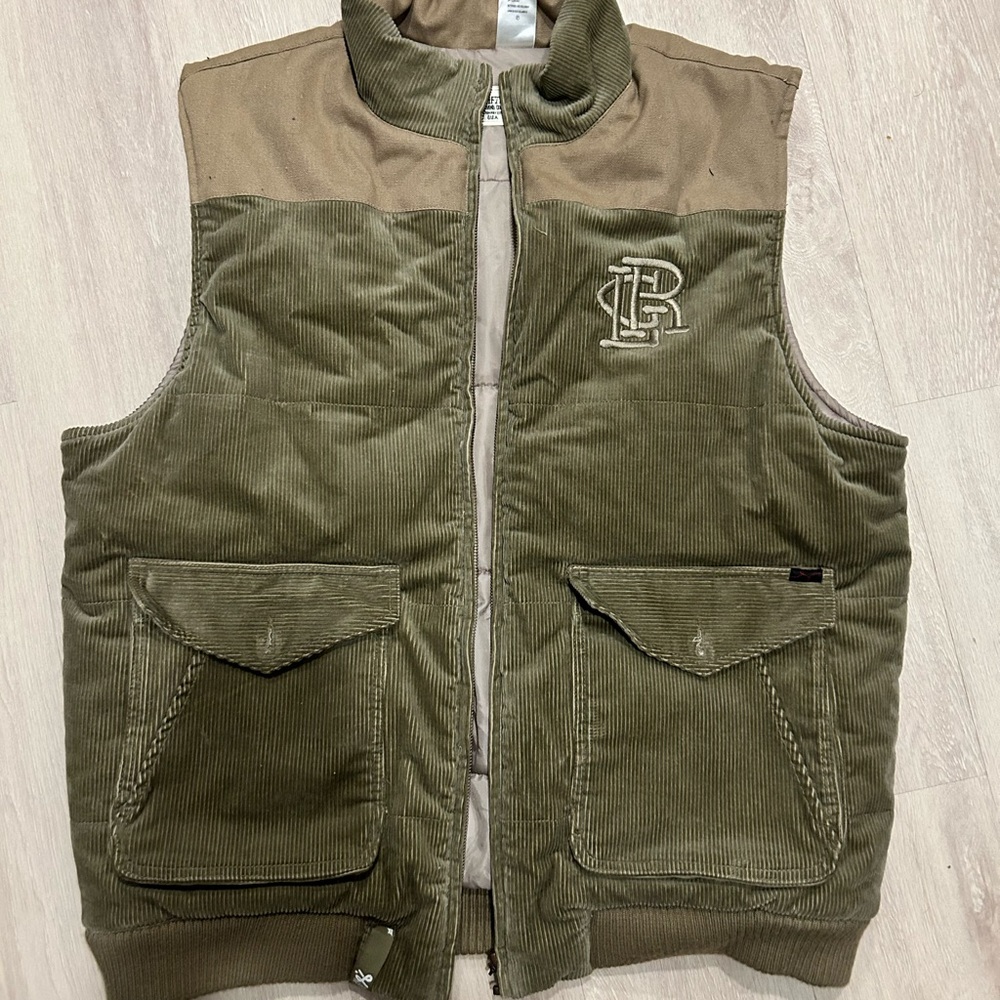 Olive Green Corduroy Vest with Logo